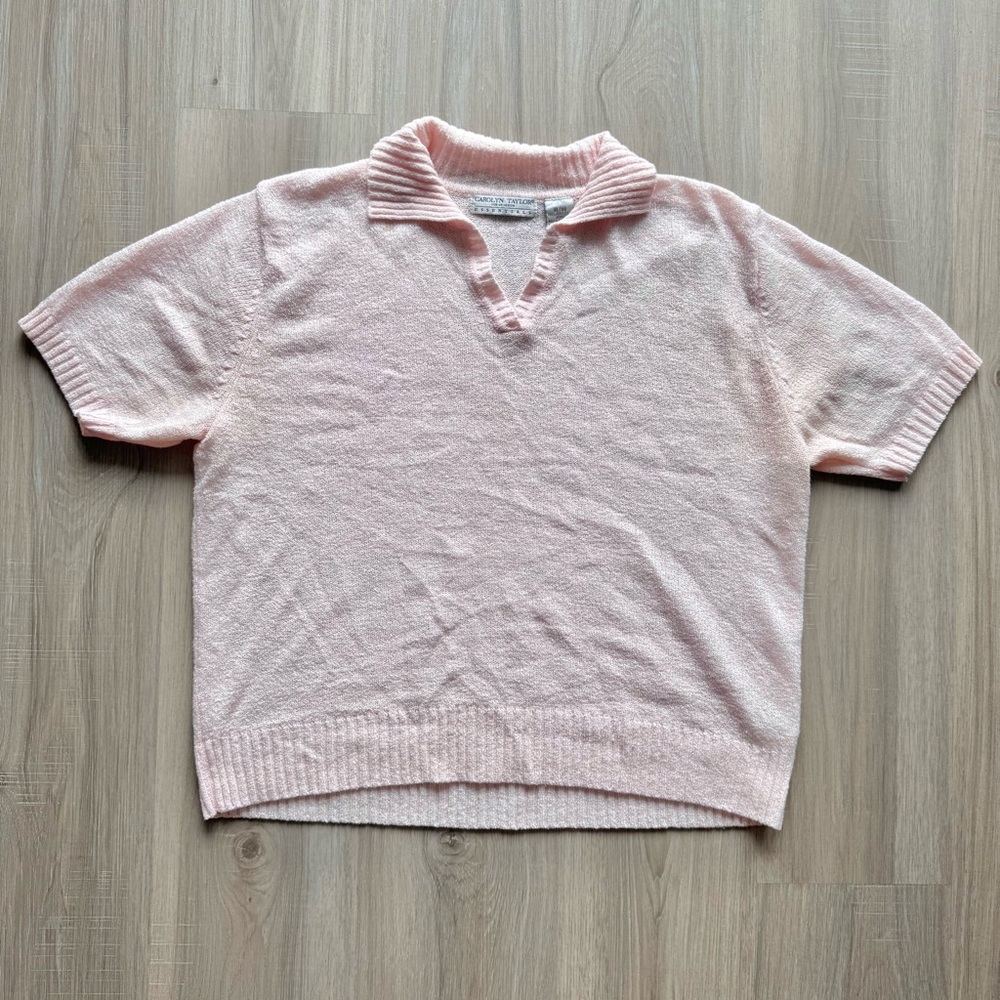 Vintage 90s Women’s Collared Blouse Pink Size XL Short Sleeve